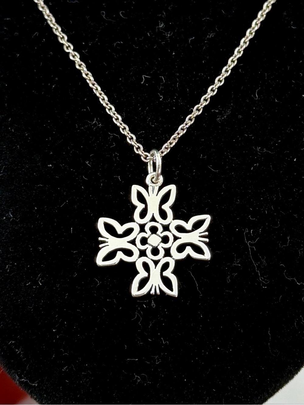JAMES AVERY Sterling Silver Butterfly Flower Cross Pendant Rope Necklace RETIRED